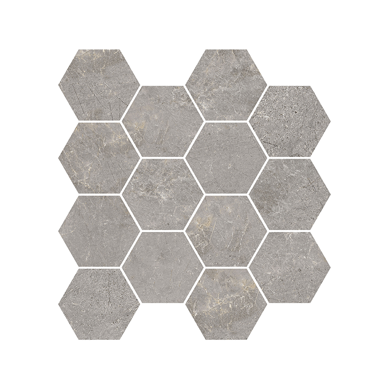 Mosaïque Tempo hexagonale ash poli 28,3X26,5 cm Effet Pierre