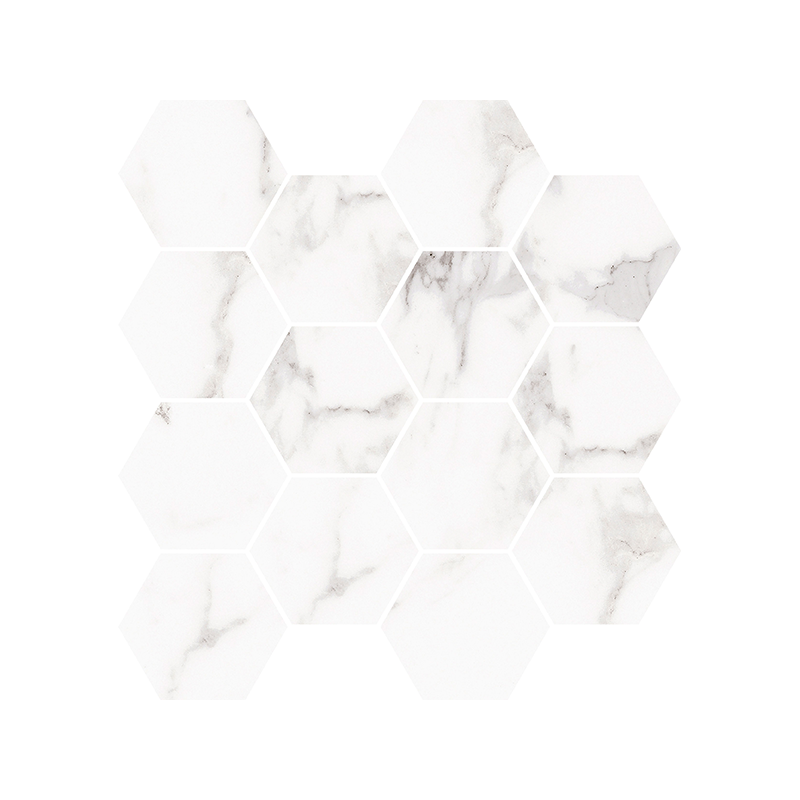 Mosaïque Platina hexagonale blanc brillant 28,3X26,5 cm Effet Marbre