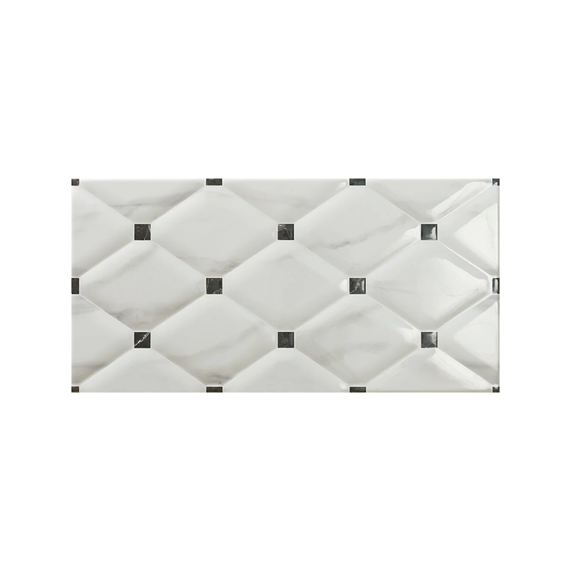 Décor Azur blanc brillant 25X50 cm carrelage Effet Marbre